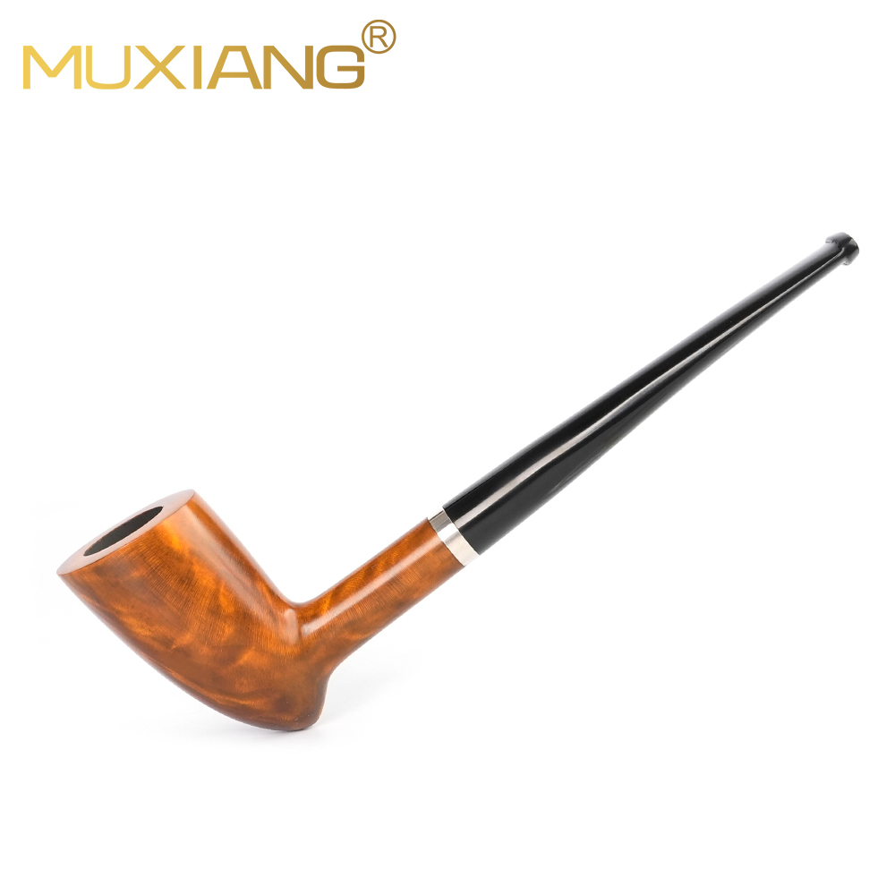 Vape Ring - MUXING クラシックスムースブライアウッド喫煙パイプ、シルバーメタルリング装飾、ポータブルブラックマウスピース